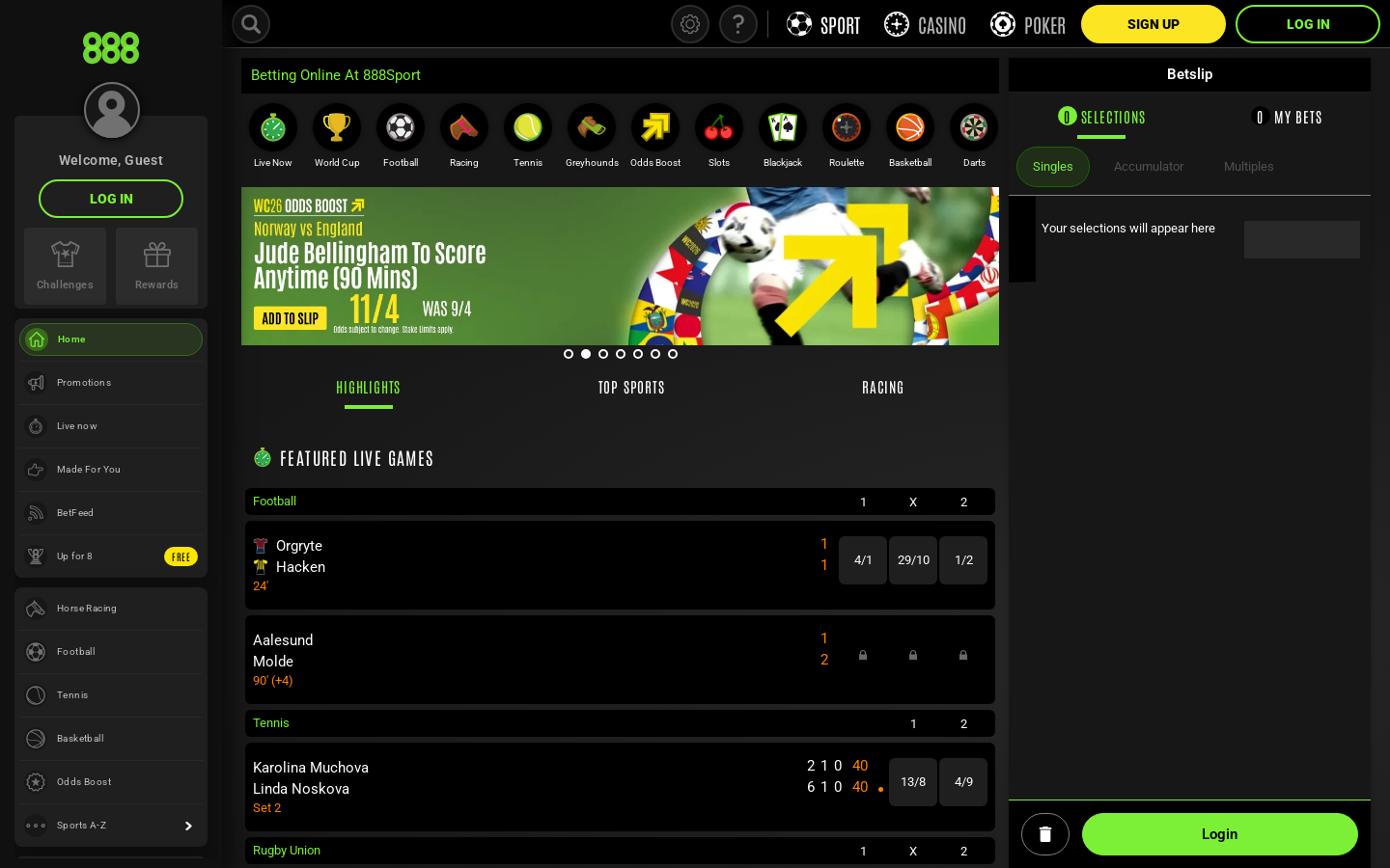 888sport desktop homepage, screenshot taken 2026-07-11