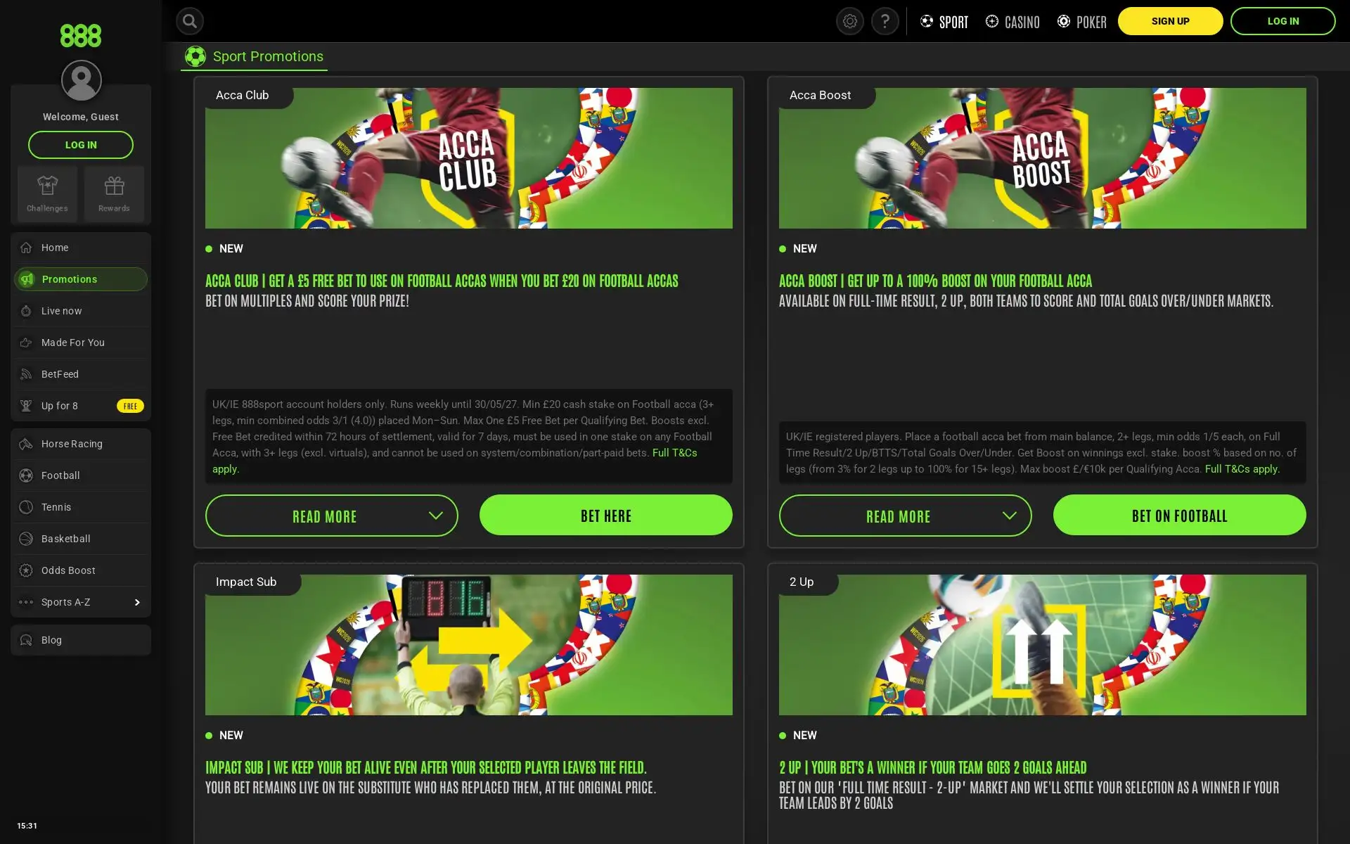 888sport desktop promotions page, screenshot taken 2026-07-11