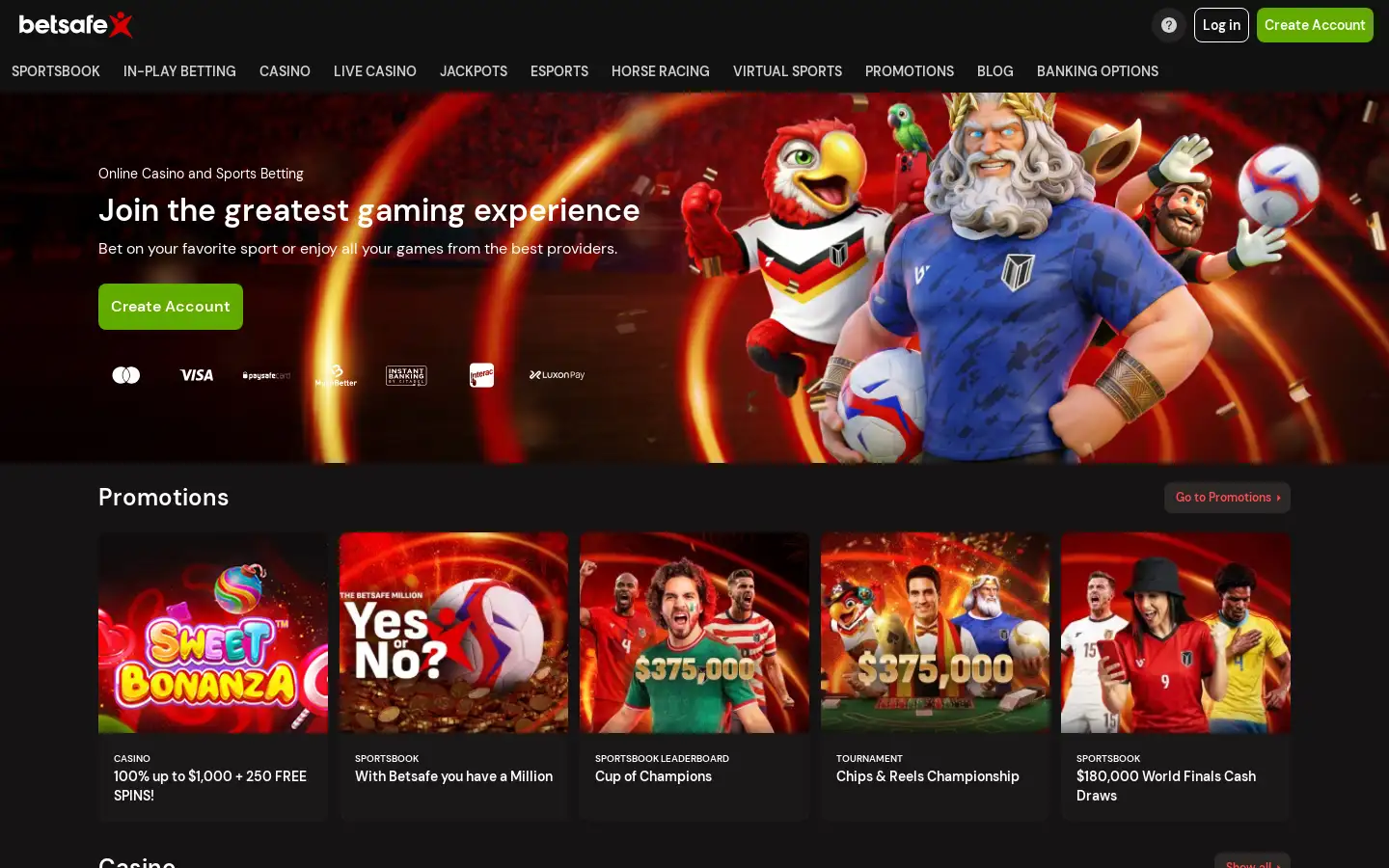 Betsafe desktop homepage, screenshot taken 2026-07-11