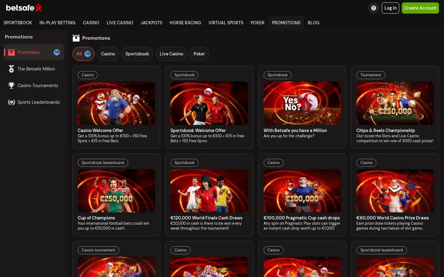 Betsafe desktop promotions page, screenshot taken 2026-07-11