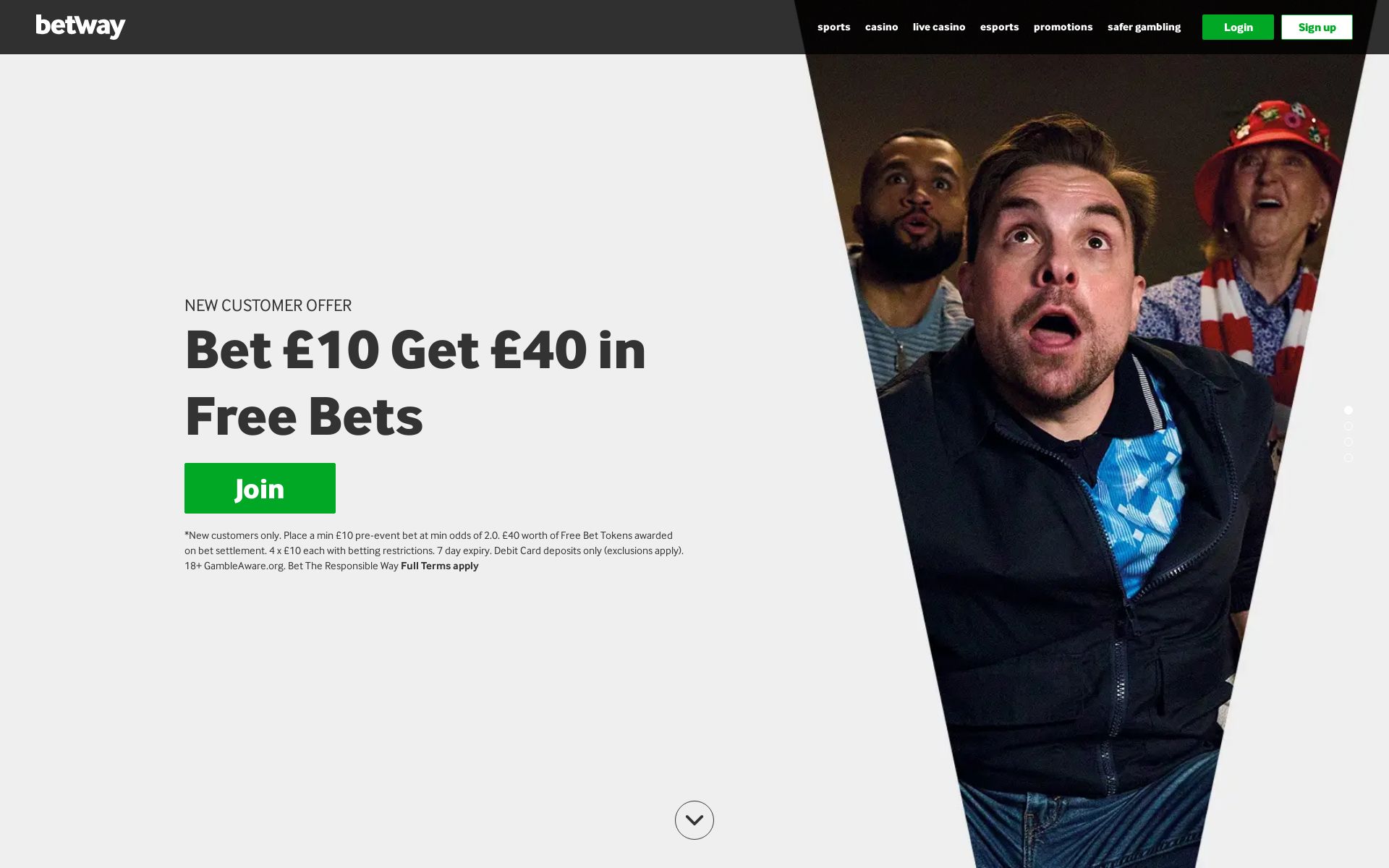 Betway desktop homepage, screenshot taken 2026-07-13