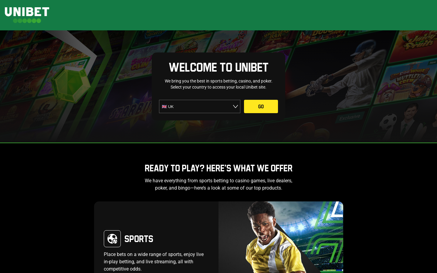 Unibet desktop homepage, screenshot taken 2026-07-11