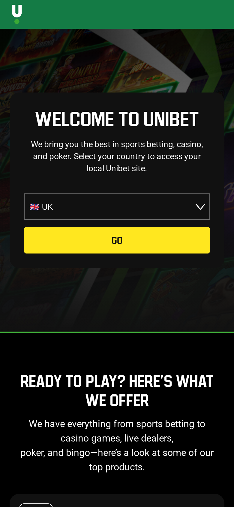 Unibet mobile homepage, screenshot taken 2026-07-11